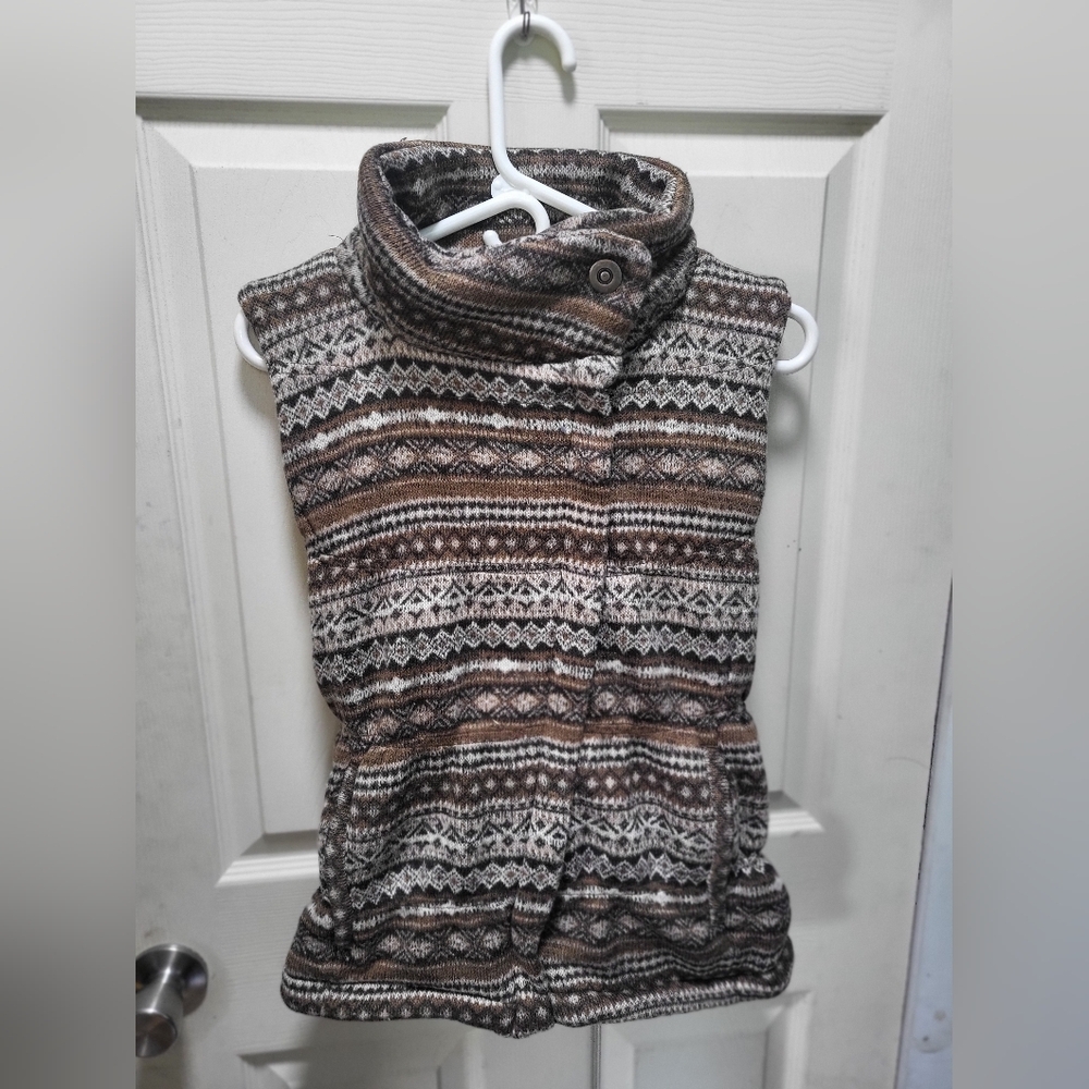 Athleta Ribbed Knitted Western Zip Up Vest Sweater with Pockets Brown  Women's X